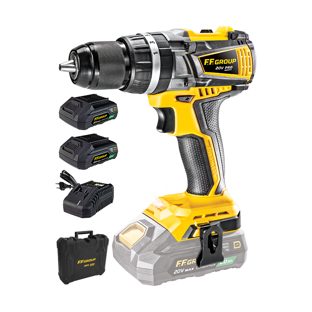 SUPER SALE FF GROUP CORDLESS HAMMER DRILL 20V WITH 2 BATTERIES 2AH CHD